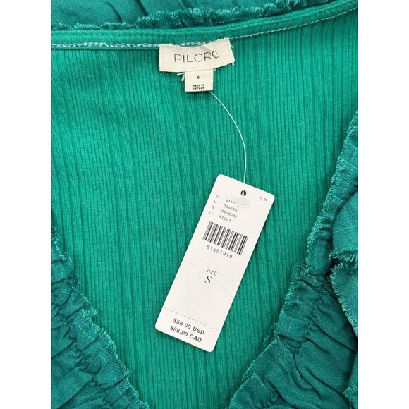 Pilcro Womens Sleeveless Ruffle V-Neck Tank Top Ribbed Kelly Green Size S NEW - Picture 4 of 8